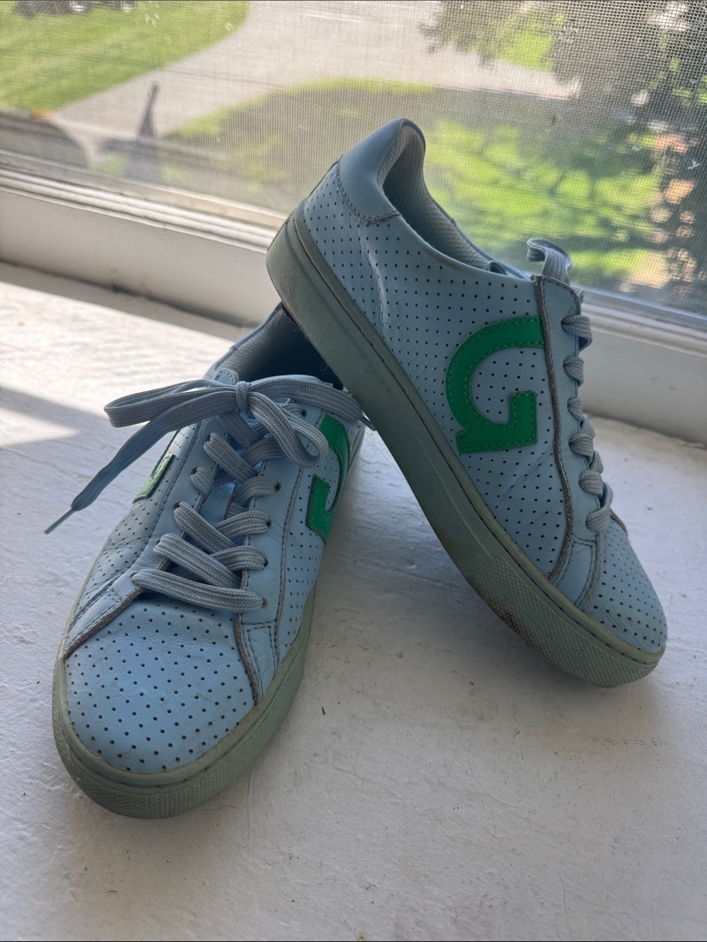 G/FORE Light Blue Perforated Sneakers with Green G Accent